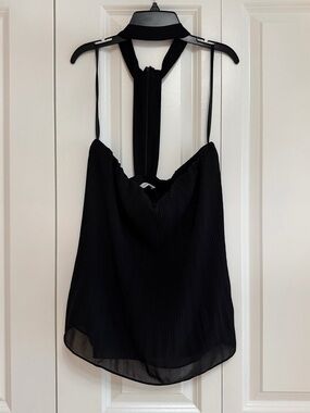 Naked Zebra Black Pleated Halter Neck Blouse Double Layer Size Medium